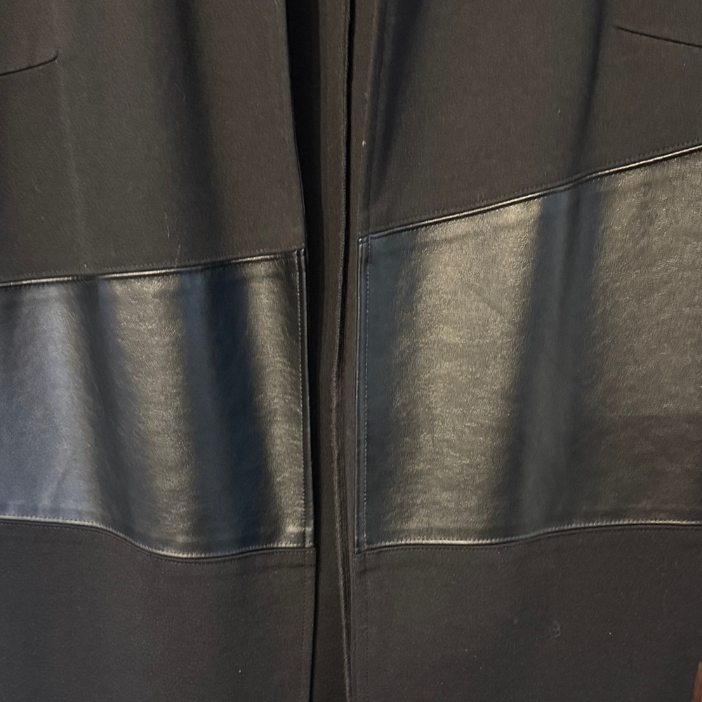 Chico's Long Black and Faux Leather Knit Sleeveless Vest - Picture 2 of 3